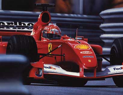 Michael Schumacher racing towards another victory in Monaco during the 2001 Formula One World Championship. Ferrari Scuderia F2001.